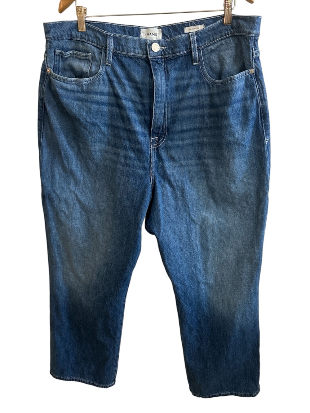 FRAME Le Jane Crop High-Rise Straight Leg Jeans in Medium Wash Women's Size 34